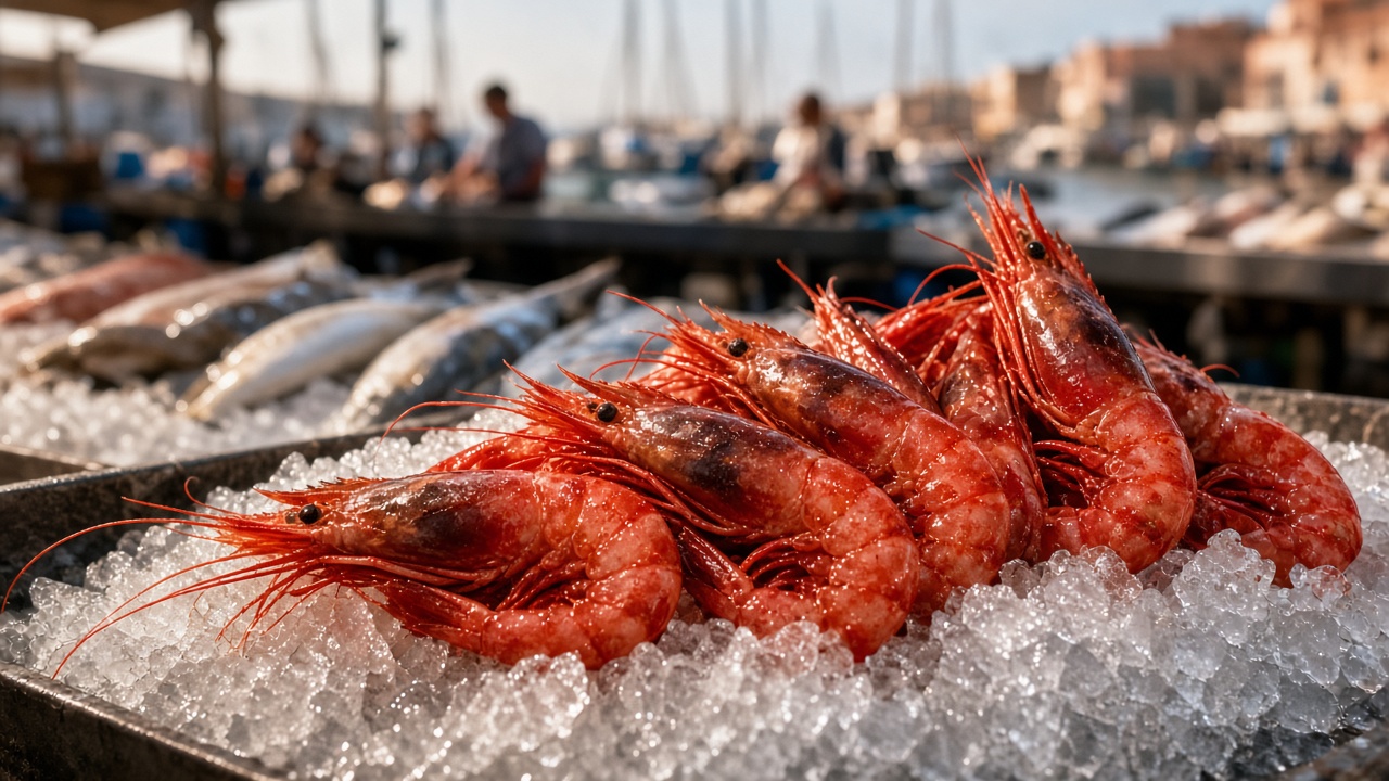 Red prawns at D&eacute;nia fish market